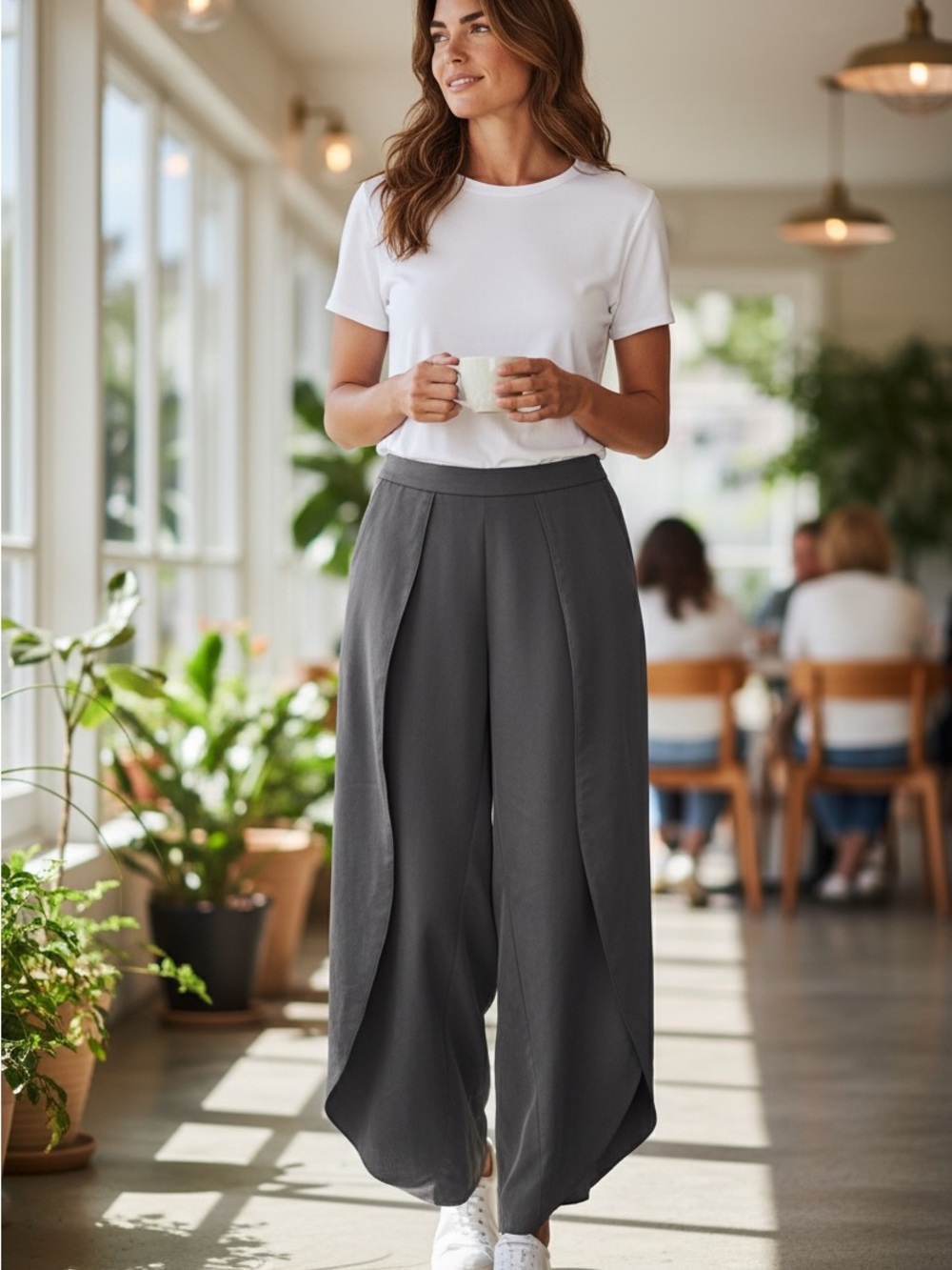 DREW Black Lyocell Draped Tulip Hem Wide Leg Pants Size S